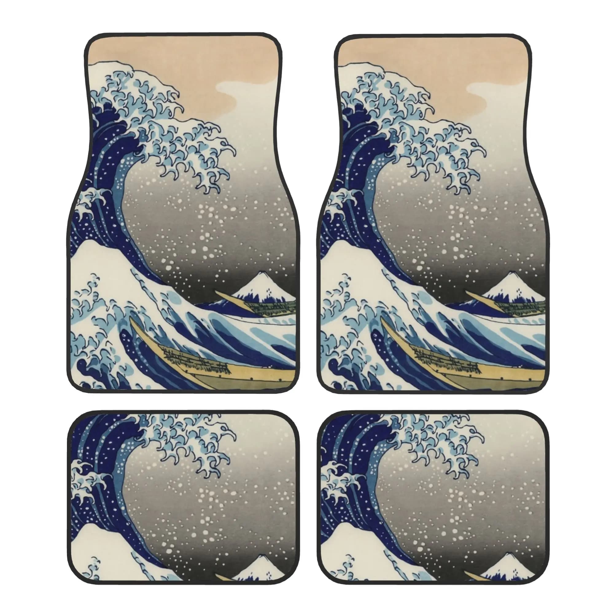 Tappetini Auto 'La Grande Onda di Kanagawa' in 4 Pezzi, Tappeti in Velluto Cristallo, Tappetini Universali Anteriori e Posteriori per Auto