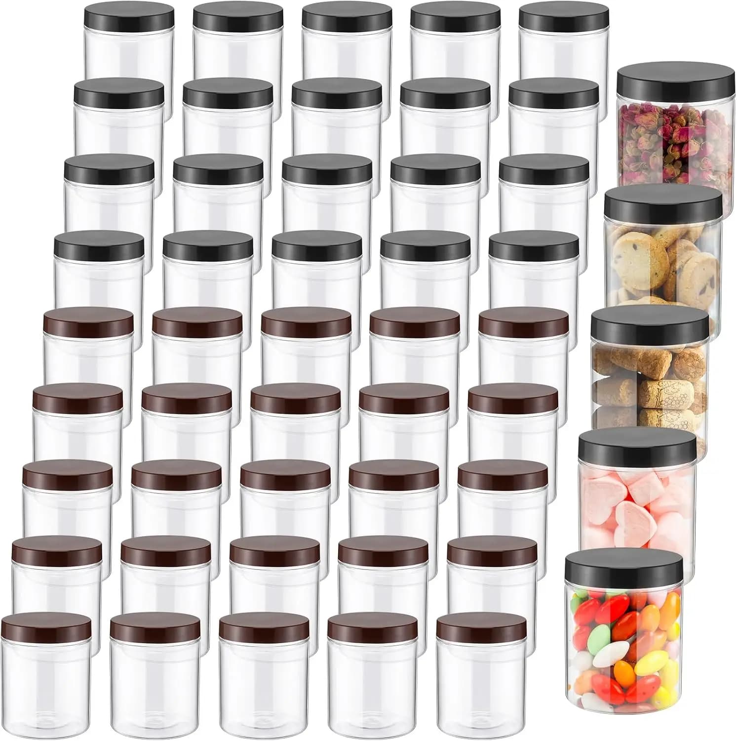 50 Pezzi Barattoli in Plastica Trasparente da 16 oz con Coperchi, Contenitori Riutilizzabili Vuoti per Spezie, Alimenti Secchi, Burro per il Corpo, Nero
