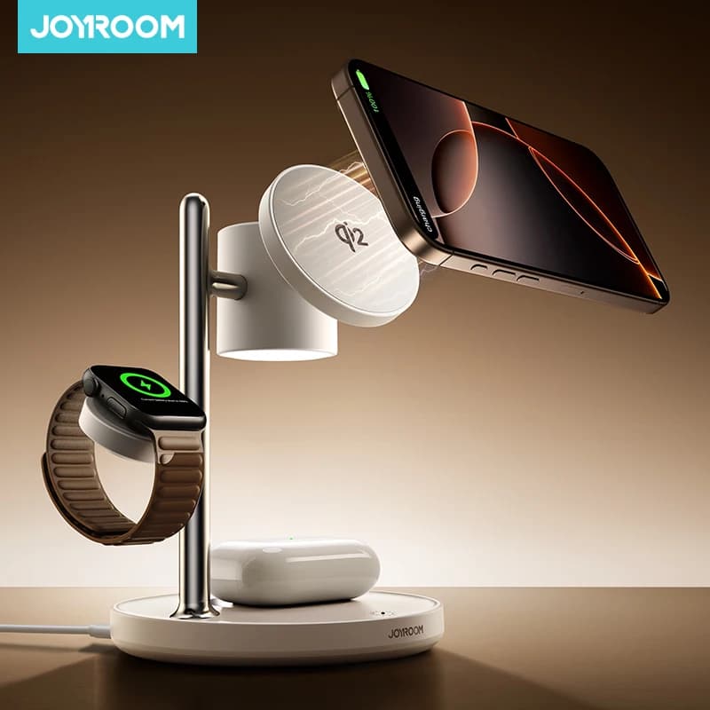 Joyroom 4-in-1 Magnetic Charging Station for iPhone 17-12 Series Qi2 15W Fast Wireless Charger Stand for Apple Watch & AirPods