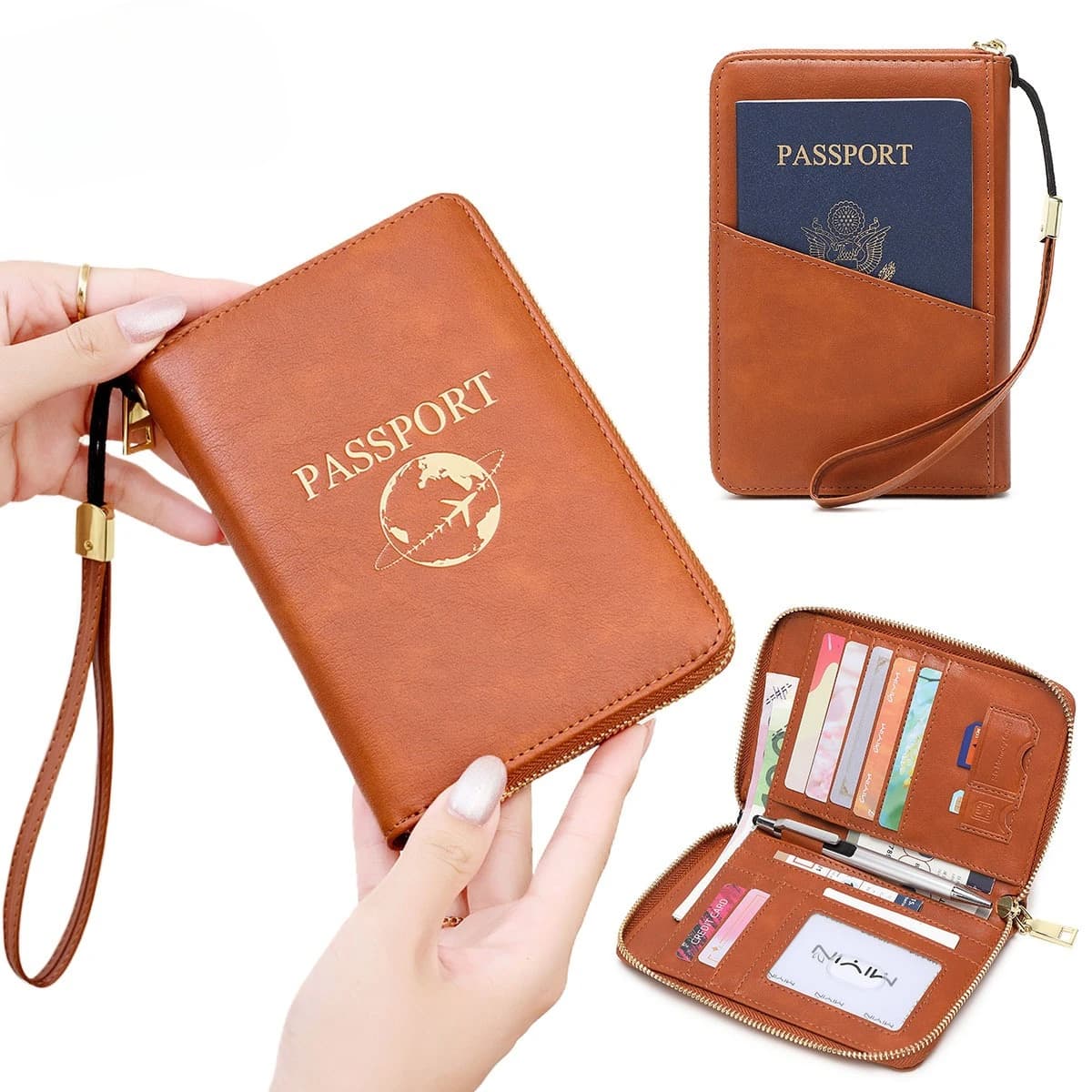 Porta Passaporto con Cerniera Antifurto in Pelle PU, Borsa da Viaggio per Passaporto, Accessori da Viaggio per Uomo e Donna, Porta Passaporto da Trasporto a Mano, 5 venduti