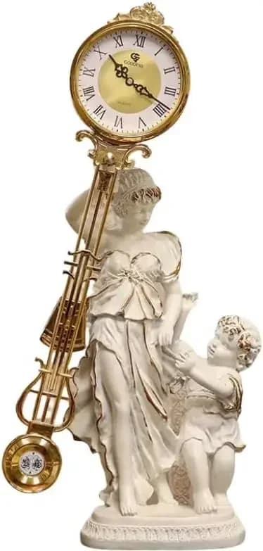 Mantel Clocks Grandfather Home Decor Art Pendulum Clock Desktop Floor Standing Ornament White