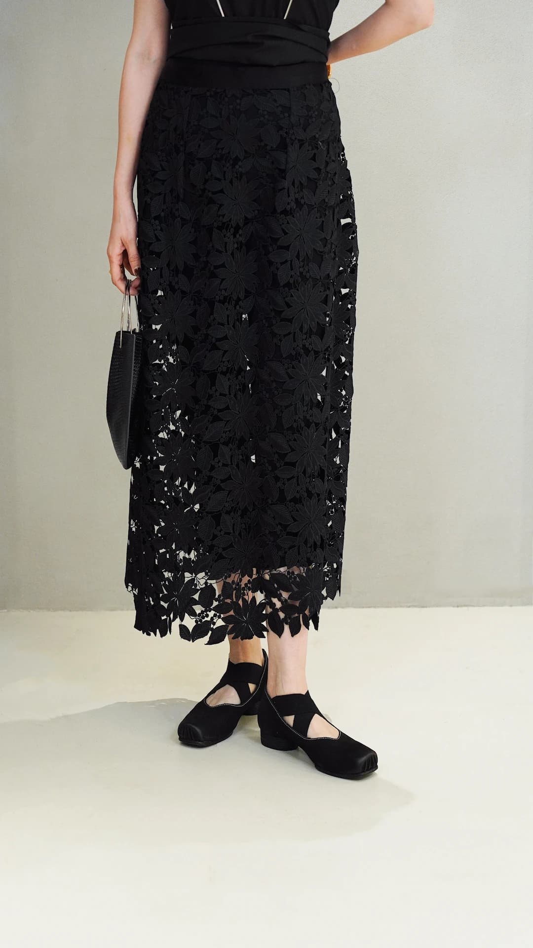 Gonna da donna Ele Bla in pizzo traforato ricamato a mano, leggera, per il commuting, snellente, a vita alta, in cotone 100%
