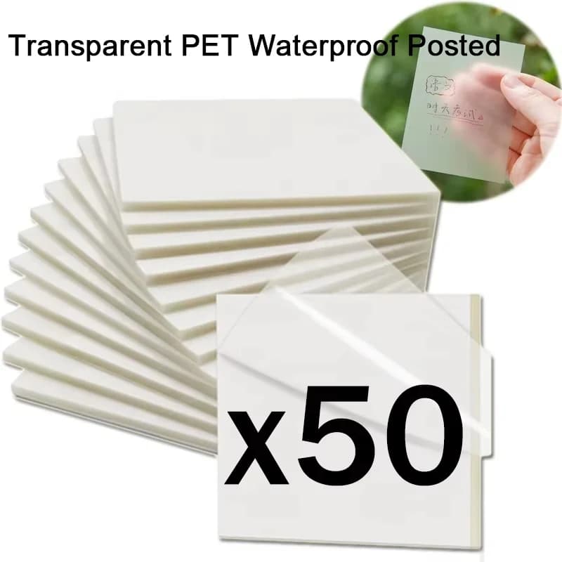 50 fogli di foglietti adesivi trasparenti in PET, adesivi, quaderni, carta pubblicata, blocco note trasparente, cancelleria scolastica, forniture per ufficio