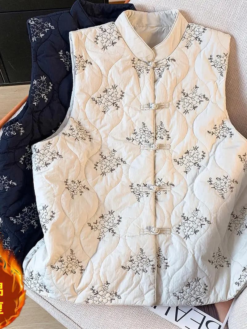 Gilet Imbottito Ricamato di Alta Gamma, Nuovo Stile Cinese, Caldo Abbigliamento Invernale, Giacca da Donna alla Moda, Pantaloni Lunghi Imbottiti