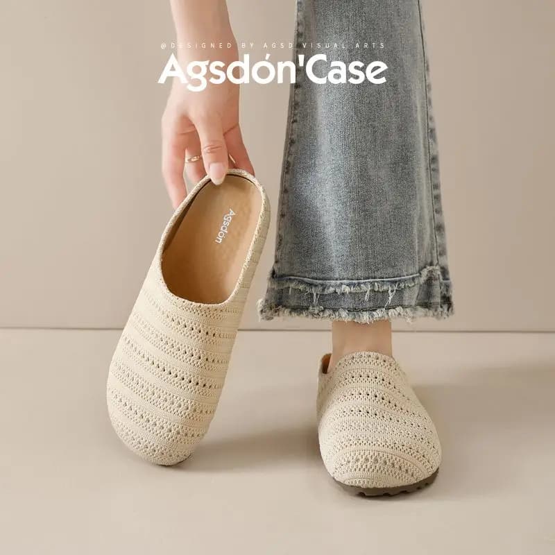 Women's Spring Thick Soled Shoes, Slip on Casual Woven Closed Toe Half Slippers