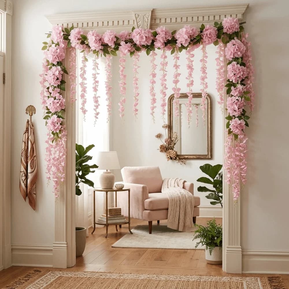 Decorazioni per la casa: Ghirlanda floreale artificiale di glicine e lavanda, piante rampicanti finte per feste e ornamenti