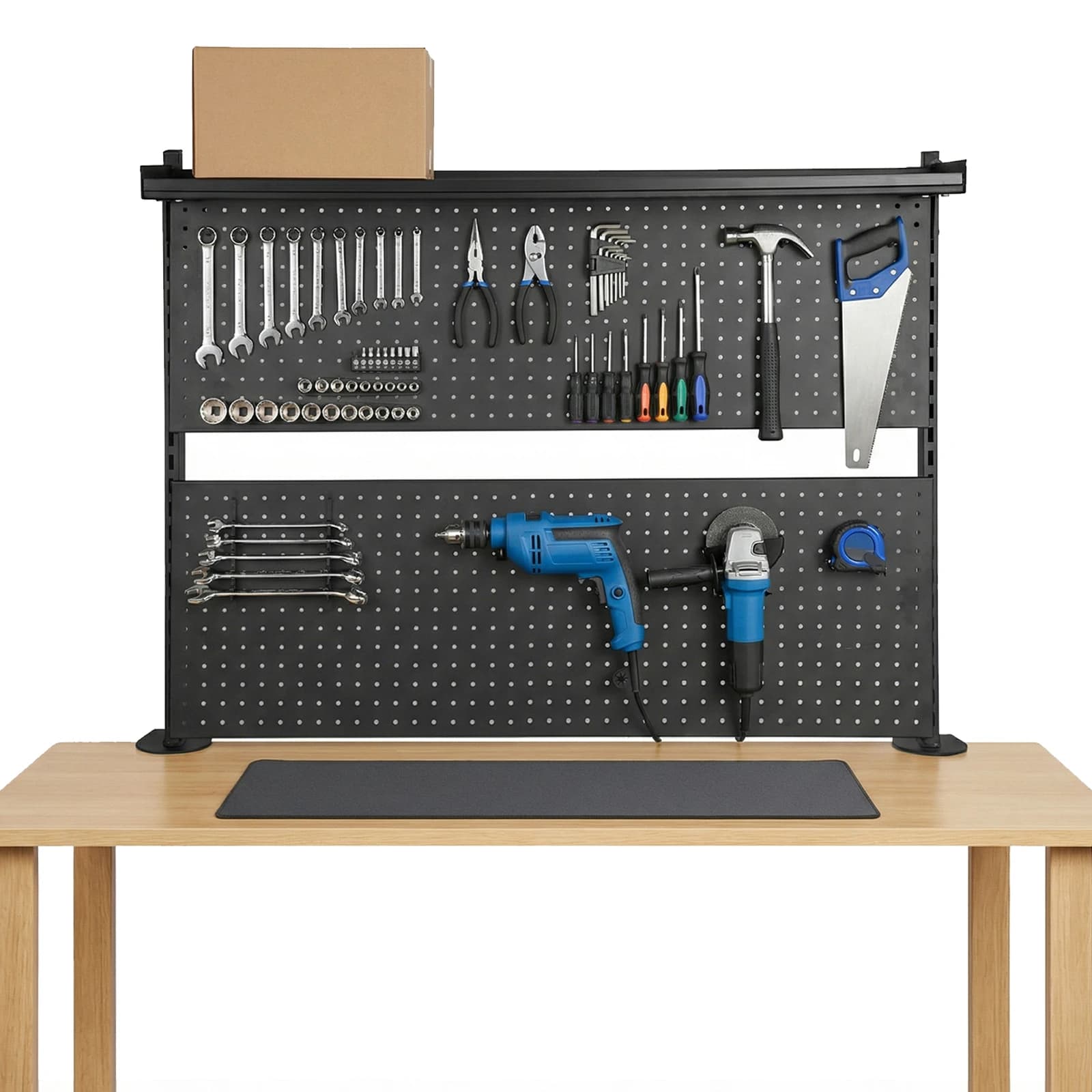 Metal Desktop Organizer with Monitor Stands Computer Accessories Metal Pegboard 51 X 34 Inch for Office Gaming Desk Workbench