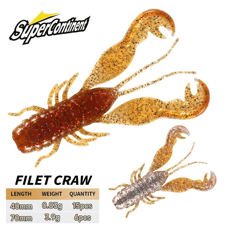2023 Supercontinent Filet Craw Bait pesce Esche Richiamo morbido Esche da pesca gamberetti Aragosta Richiamo di plastica morbida Esche da pesca
