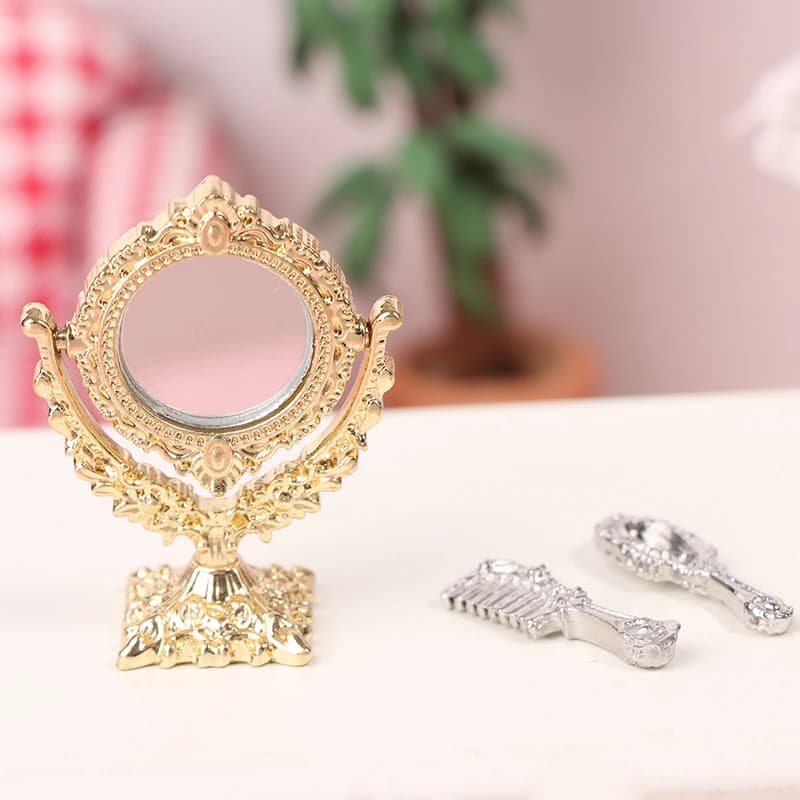 1 pz/1 set specchio da toeletta per casa delle bambole cuore ovale rotondo ornamento per casa delle bambole specchio in miniatura retrò accessori per bambole