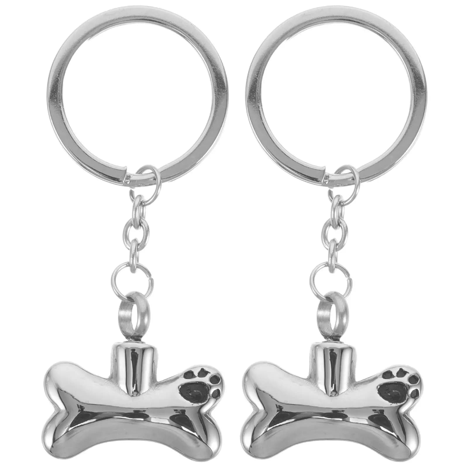 2Pcs Pet Memorial Pendant Dog Bone Urn Keychain Stainless Steel Cremation Jewelry Pet Ashes Keepsake Portable Carrier Unique