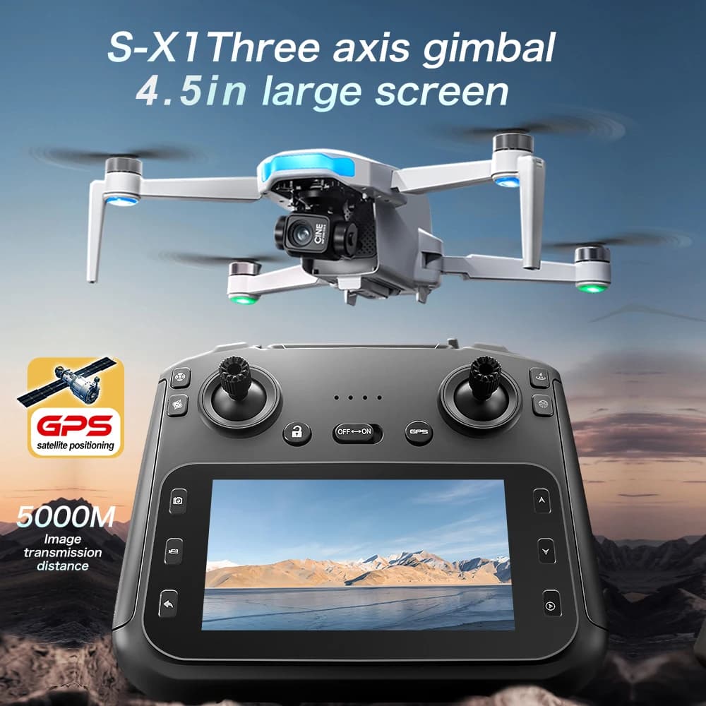 New S-X1 Quadromatic drone: 4K camera, 3-axis cardanic joint with EIS, GPS 5G | Professional Air Photographic Gift with Foldable Design
