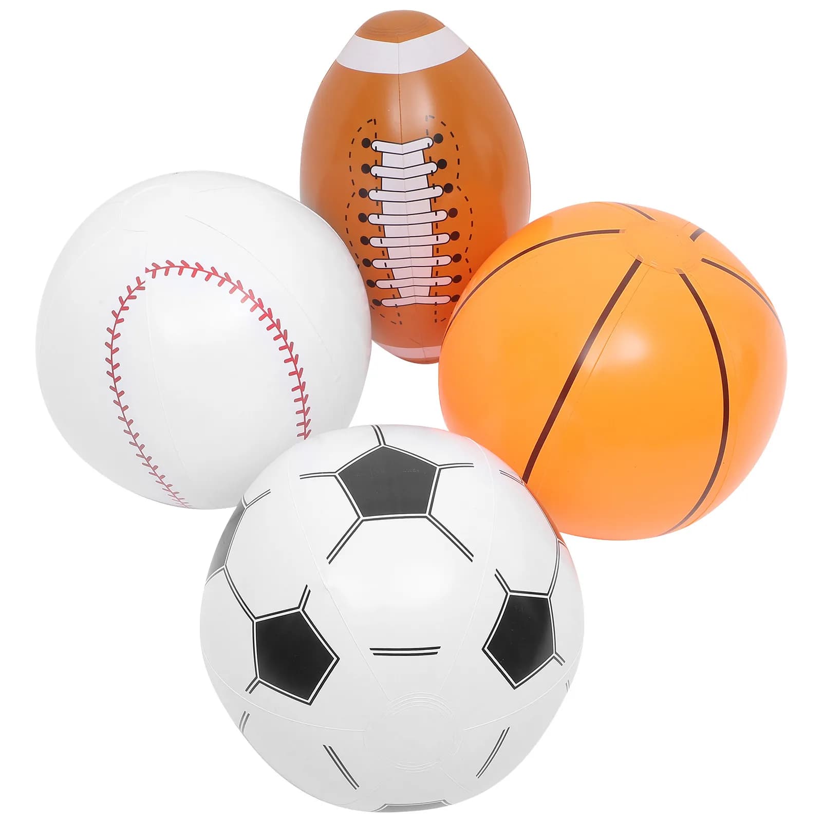 Set di 4 Palloni Gonfiabili da Spiaggia, Calcio, Basket, Mini Palloni Sportivi per Decorazioni Festa in Piscina