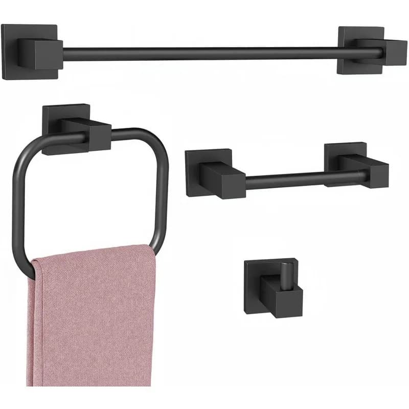 Set di accessori da bagno nero opaco, set di accessori da bagno da 4 pezzi con portasciugamani per bagno, portasciugamani da 16 pollici,