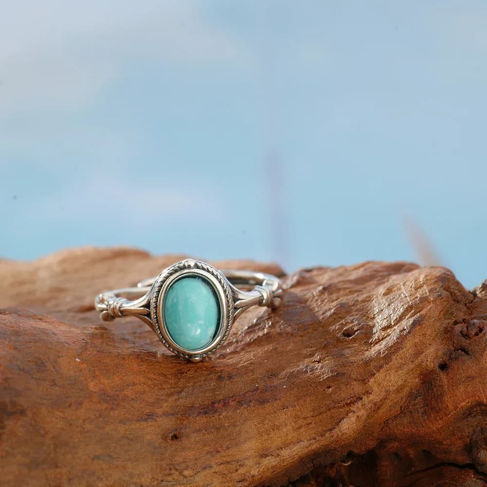 Anello in Argento 925 con Turchese Naturale, Vintage, Regolabile, Impilabile, per Donna, Gioiello con Pietra Curativa, Regalo Boho