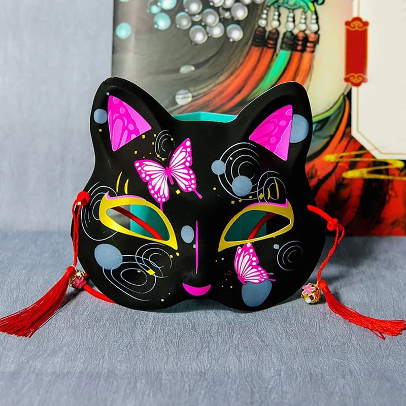 1Pc 18*18*7cm Cosplay Cat Full Face Mask Japanese Style Decorative Makeup Mask Plastic Animal Mask Costumes Props Accessories