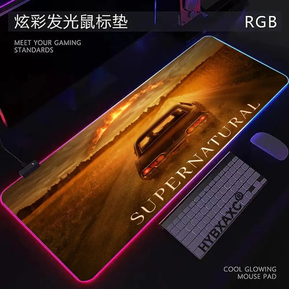 RGB LED Large Supernatural Sunset Chase Mouse Pad Non-Slip Stitched Edges Desk Mat Office Gaming Home School Gift Hot-selling