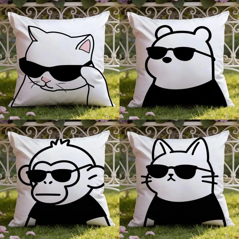 Fodera per cuscino con design di animali con occhiali da sole, per casa e auto: reversibile per un comfort premium