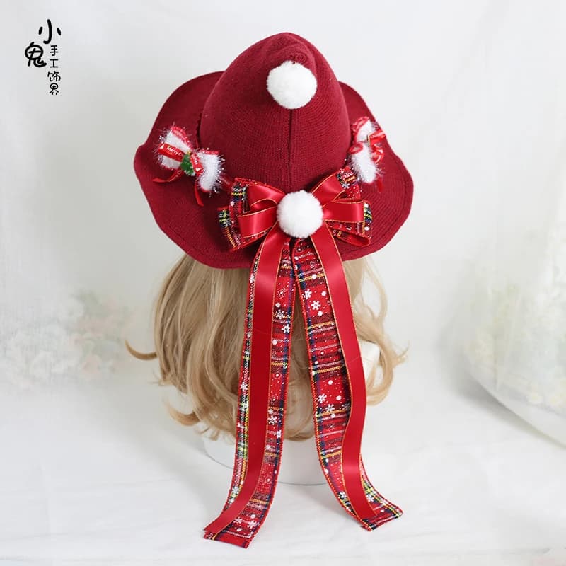 Cappelli da strega originali Sweet and Cute Lolita Hairball Cappello da strega con fiocco grande Cappelli natalizi per donna Cappello natalizio