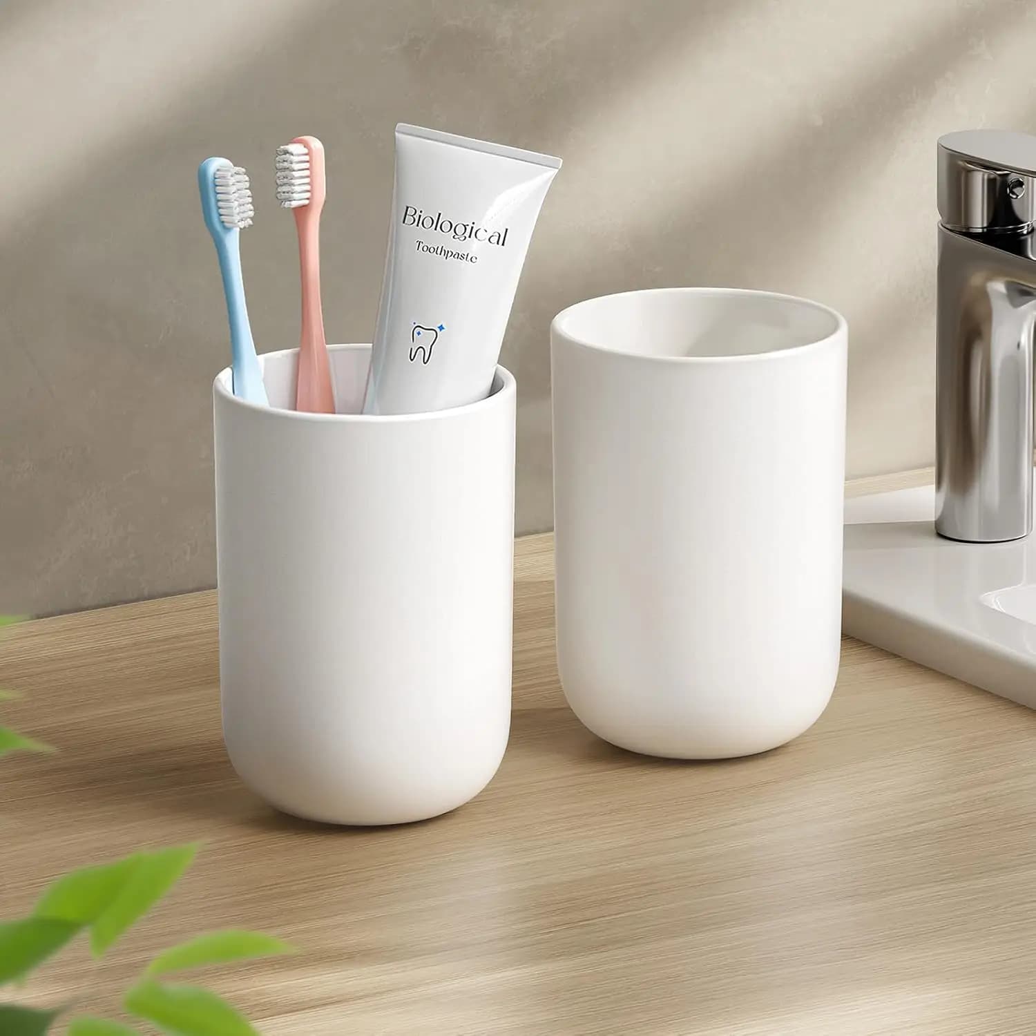 Set di Bicchieri da Bagno Infrangibili da 13oz, Porta Spazzolini Antiscivolo per Spazi Organizzati