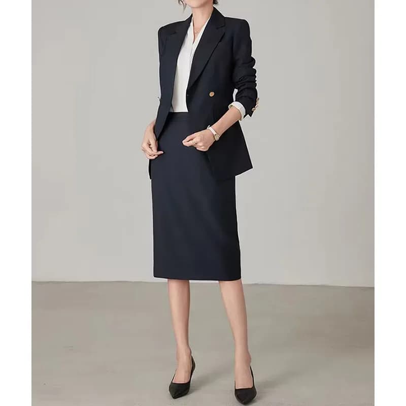 Completo da Donna Allingentle: Blazer a 2 Bottoni e Pantaloni con Gonna, Elegante Tailleur per Ufficio e Occasioni Casual, Personalizzabile