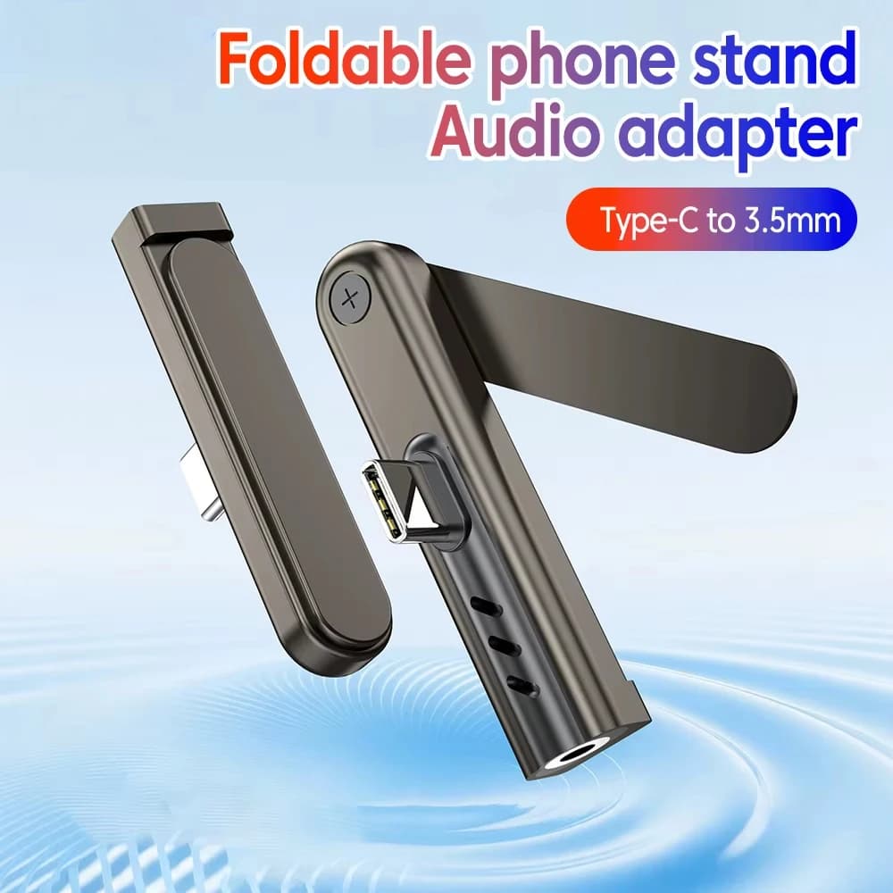 Type C To 3.5MM Foldable Phone Stand Audio Adapter Elbow TypeC Male To 3.5MM Jack Female Converter for Headphone Remote Control