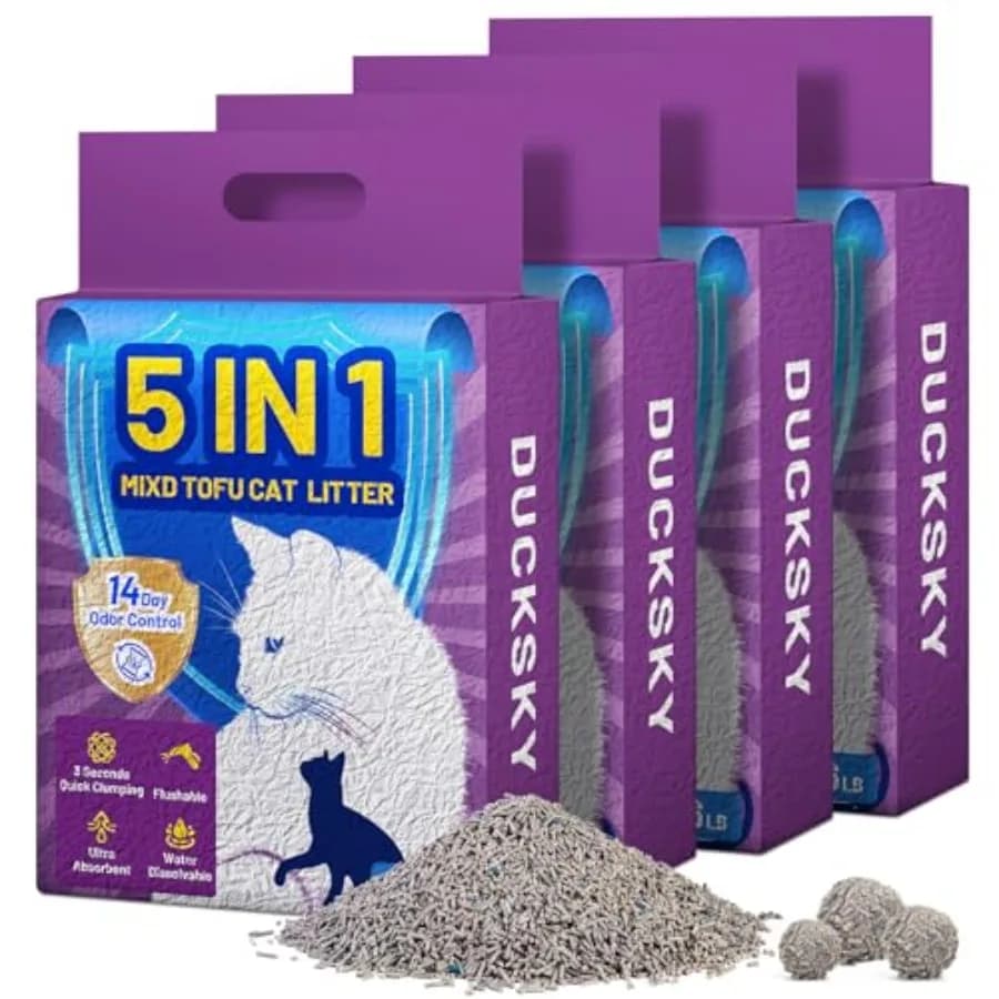 Lettiera per gatti in tofu a rapida agglomerazione 5in1, naturale a base vegetale, smaltibile nel WC, lettiera leggera in tofu per gattini, controllo efficace degli odori, certificata SCS.