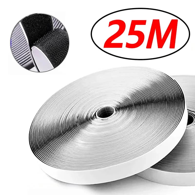 Strong Sticky Back Hook and Loop Tape 1-25 Meters Roll, Heavy Duty Self Adhesive Nylon Strips for Home DIY Crafts, Carpet, Rugs