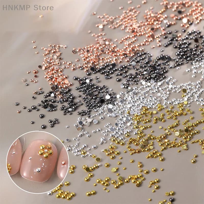 Mini Semicircular Steel Beads Jewels Gold Rose Gold Silver Copper Solid Bottom Plate Hemisphere Nail Decorations in Willow