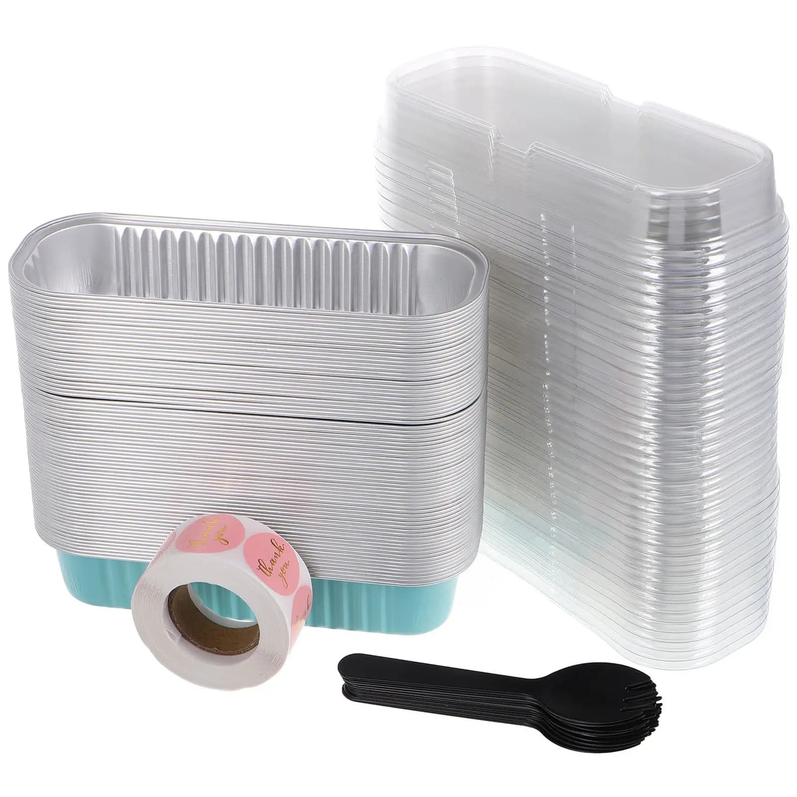 100 Pezzi Mini Teglie Monouso in Alluminio Rettangolari per Forno e Friggitrice ad Aria, Piccole Teglie con Coperchi