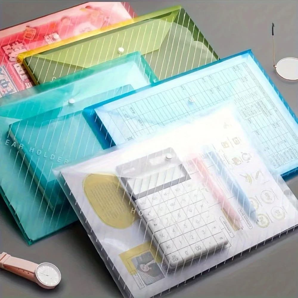 Set di 20 cartelle portadocumenti A4 con bottoni a pressione, ideali per conservare fogli di prova, materiale scolastico e organizzare documenti d'ufficio