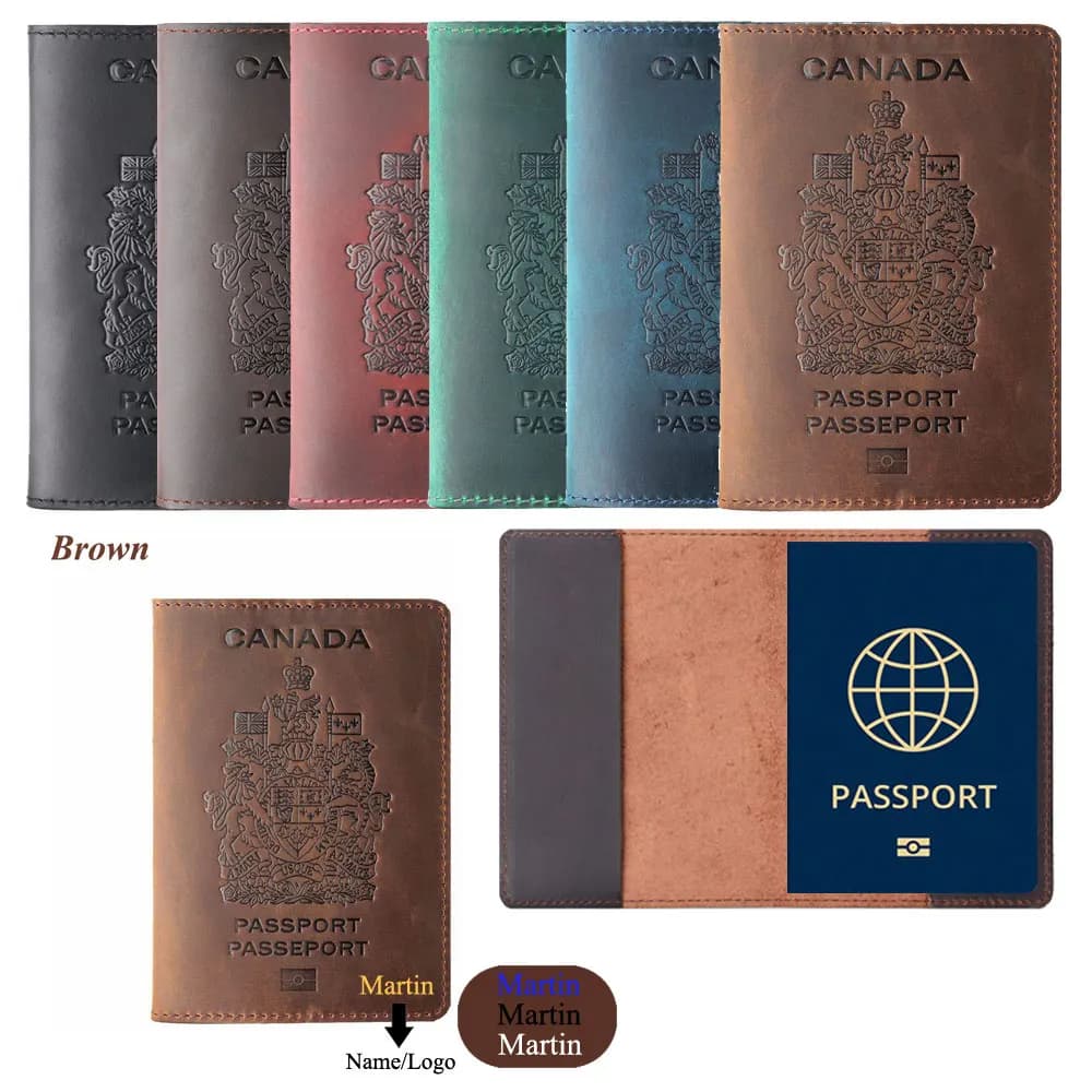 Personalizza incisione porta passaporto in vera pelle per porta carte di credito canadese porta passaporto borsa da viaggio portafoglio