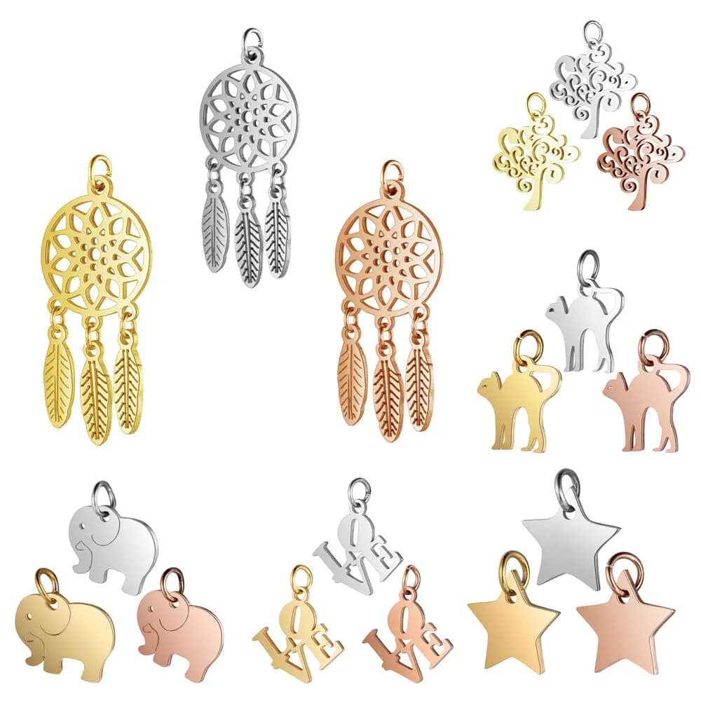 10pcs/lot Dreamcatcher Star Stainless Steel DIY Jewelry Charms Wholesale Geometric Life Tree Star Necklace Making Pendant