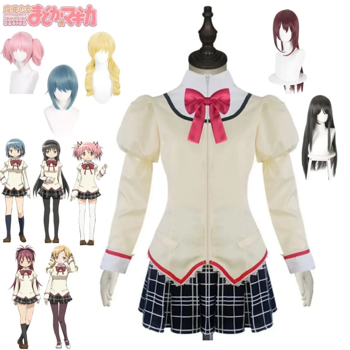 Puella Magi Madoka Magica Kaname Madoka Akemi Homura Tomoe Mami Miki Sayaka Costume Cosplay Uniforme Scolastica Parrucca Set Completo Uniforme