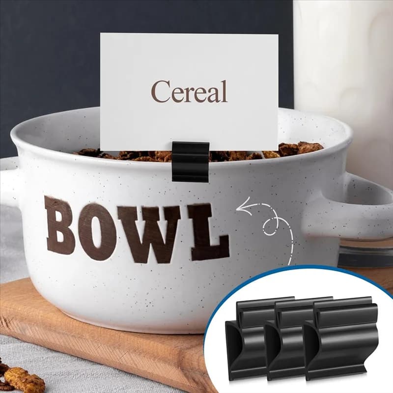 AT02-50 pz Nero Segno Clip di Plastica Buffet Etichetta Alimentare Clip Riutilizzabile Cartellino del Prezzo Vassoio Segno Titolare Per Tazza Ciotola Pan Buffet Vassoi