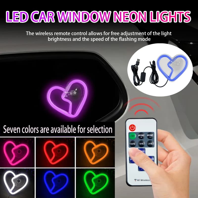Luci a LED per interni auto, luci per decorazioni interne al neon per finestrino dell'auto, luci per atmosfera a cuore luminoso Illuminazione ambientale con cablaggio USB