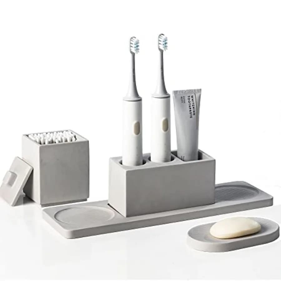 Set di Accessori per il Bagno in Diatomite, Completo di Porta Spazzolini Elettrici e Porta Sapone da Appoggio