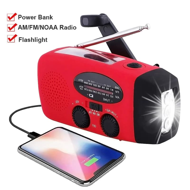 Emergency Hand Crank Radio Multifunctional AM/FM/NOAA Portable Weather Radio Power Bank Solar Charging with LED Flashlight