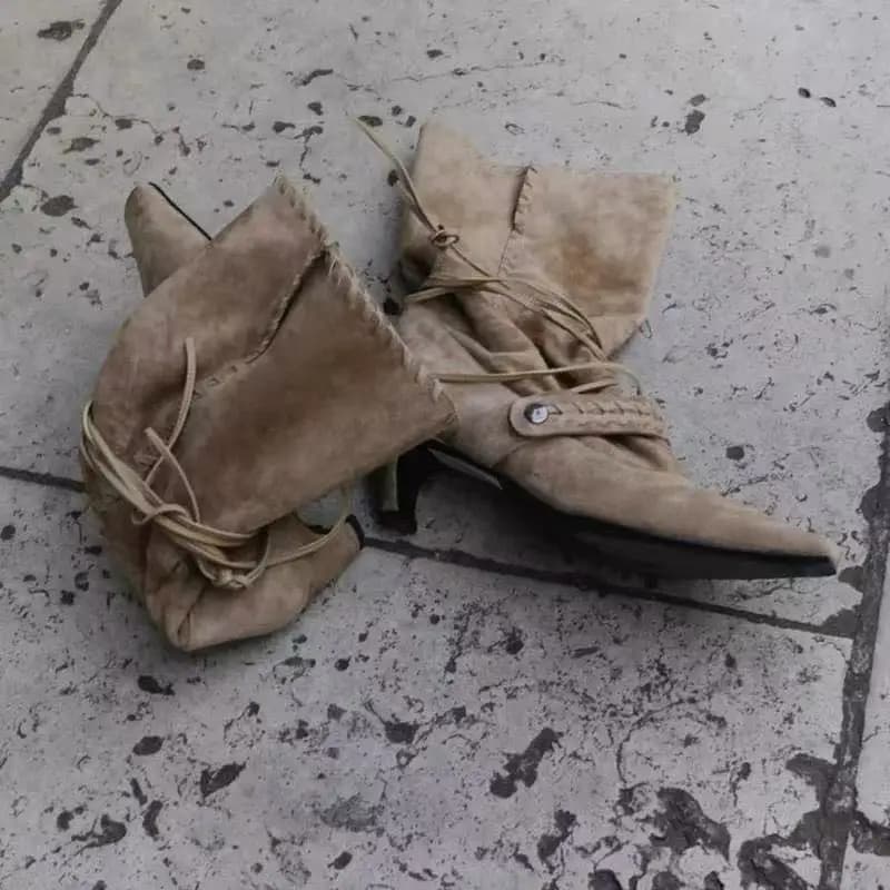 Women's Boots 2026 Autumn/Winter Bohemian Square Head Stacked Boots Women's Cross Strap Thick Heel Western Boots