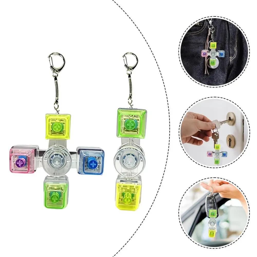 Fidget Spinner a 4 Tasti con Tastiera Meccanica e Luce LED, Tester di Switch Clicky, Giocattolo Antistress per Gamer, Ufficio, Zaino, Regalo