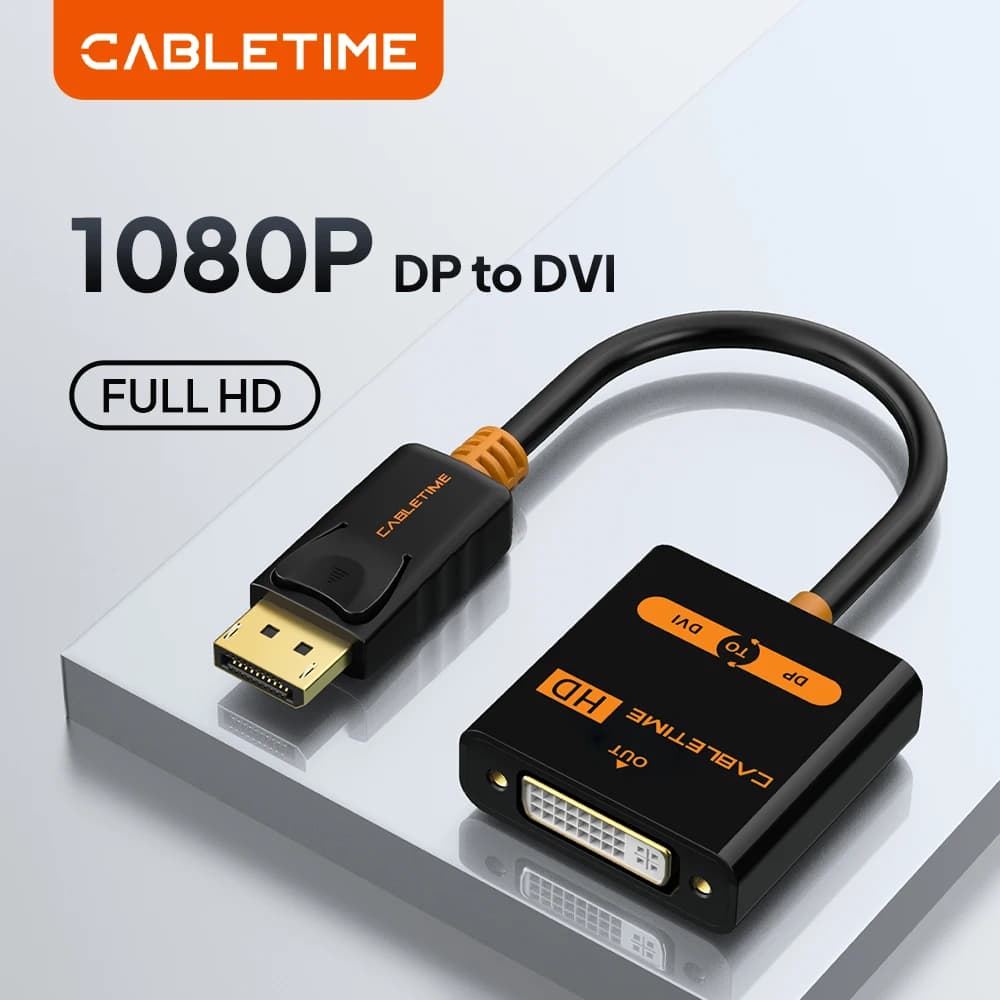 CABLETIME Adattatore DP a DVI Convertitore Displayport a DVI nero HD Trasmissione video per monitor HDTV portatile