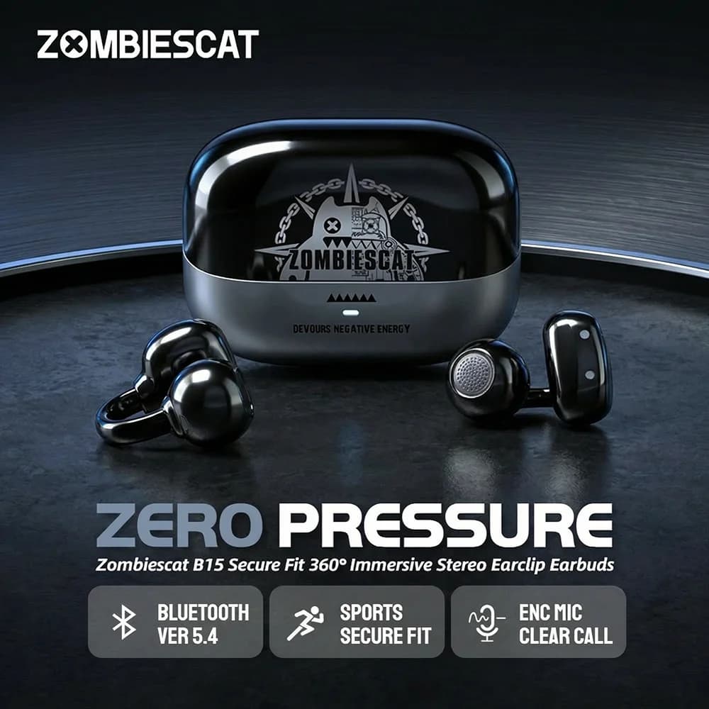 Zombiescat B15 OWS Auricolari a Clip 360 ° Auricolari Wireless Bluetooth 5.4 con Audio Stereo Immersivo, Chiamate Chiare con ENC, Cuffie TWS Senza Fili