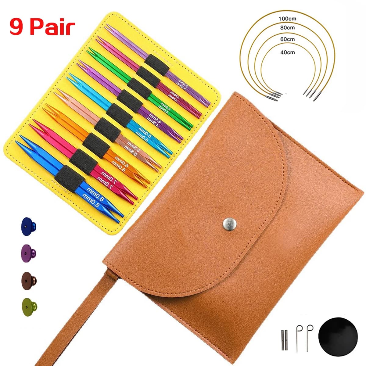 9Pairs Multicolor Square Knitting Needles 3.5-8mm Alumina Interchangeable Circular Weaving Yarn Craft Tool Best Gifts for Lover