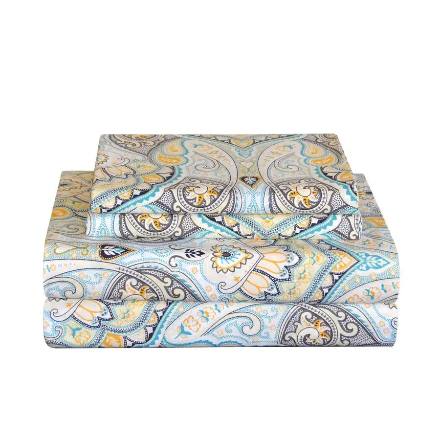 Set di lenzuola in percale di cotone 100% King Size, 4 pezzi, con stampa, lenzuola e federe, set di lenzuola in morbido cotone, adatte per materasso 1