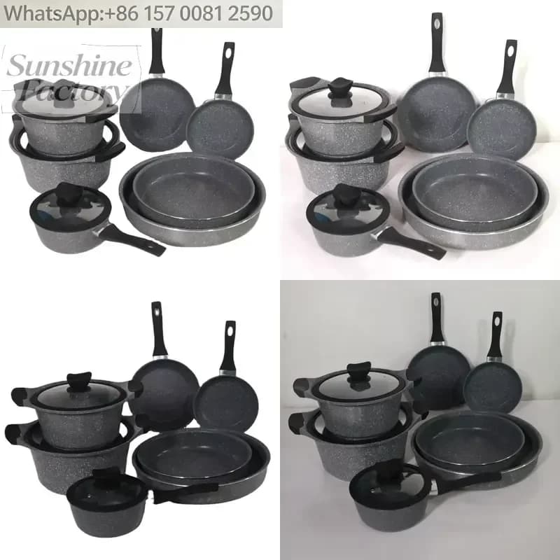 Classic Kitchen Utensils Stretch Aluminum Non-Stick Coating Frying Pan Red Casserole Cooker Set Eco-Friendly Metal Cookware