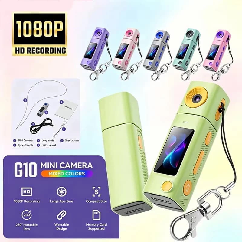 Mini Fotocamera Lenovo con Lente Rotante per Sport all'Aperto, Cattura Video e Foto Digitali 1080p HD, Ideale per Studenti