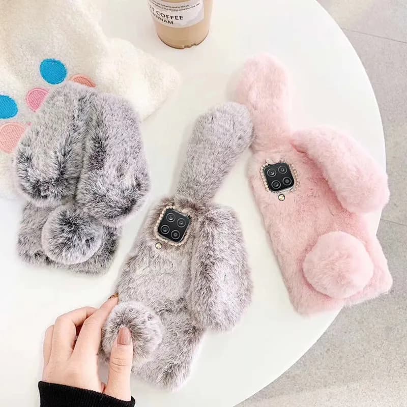 Soft Plush Case for Iphone 17 16 15 14 13 12 11 Pro Max XR Xs Max 7 8 Plus SE2 SE3 17E Furry Rabbit Bunny Warm Furd Hair Cover