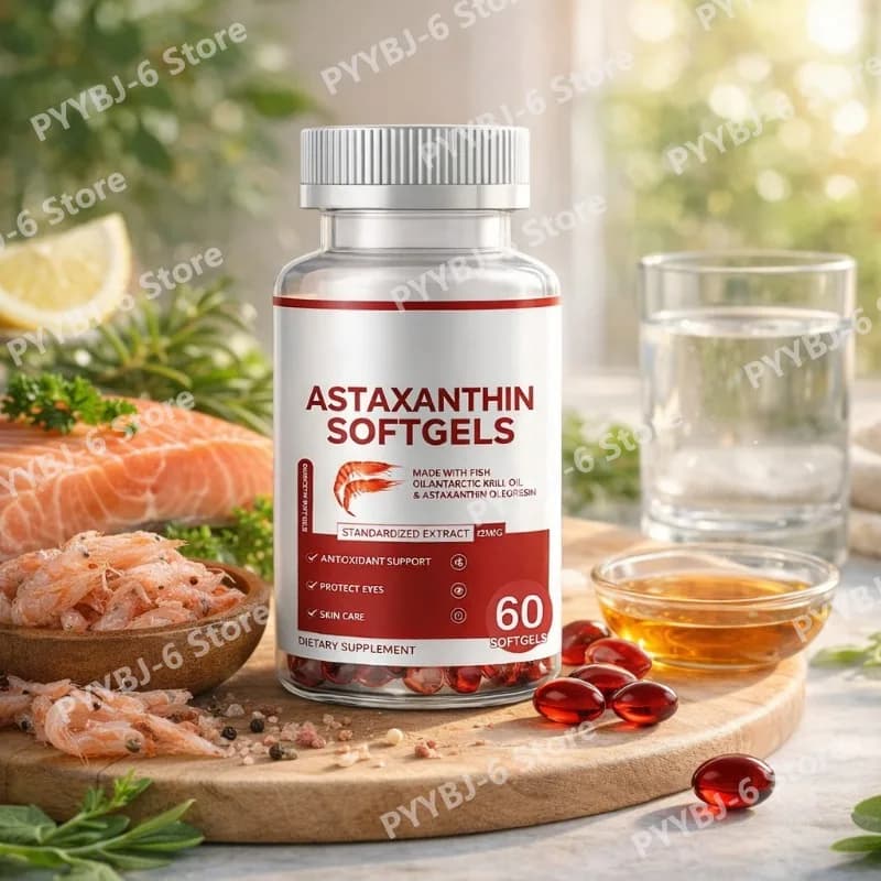 Capsule di Astaxantina con Olio di Pesce, Olio di Krill Antartico e Vitamina E, Integratore Antiossidante per la Salute di Pelle e Occhi, 60 Capsule