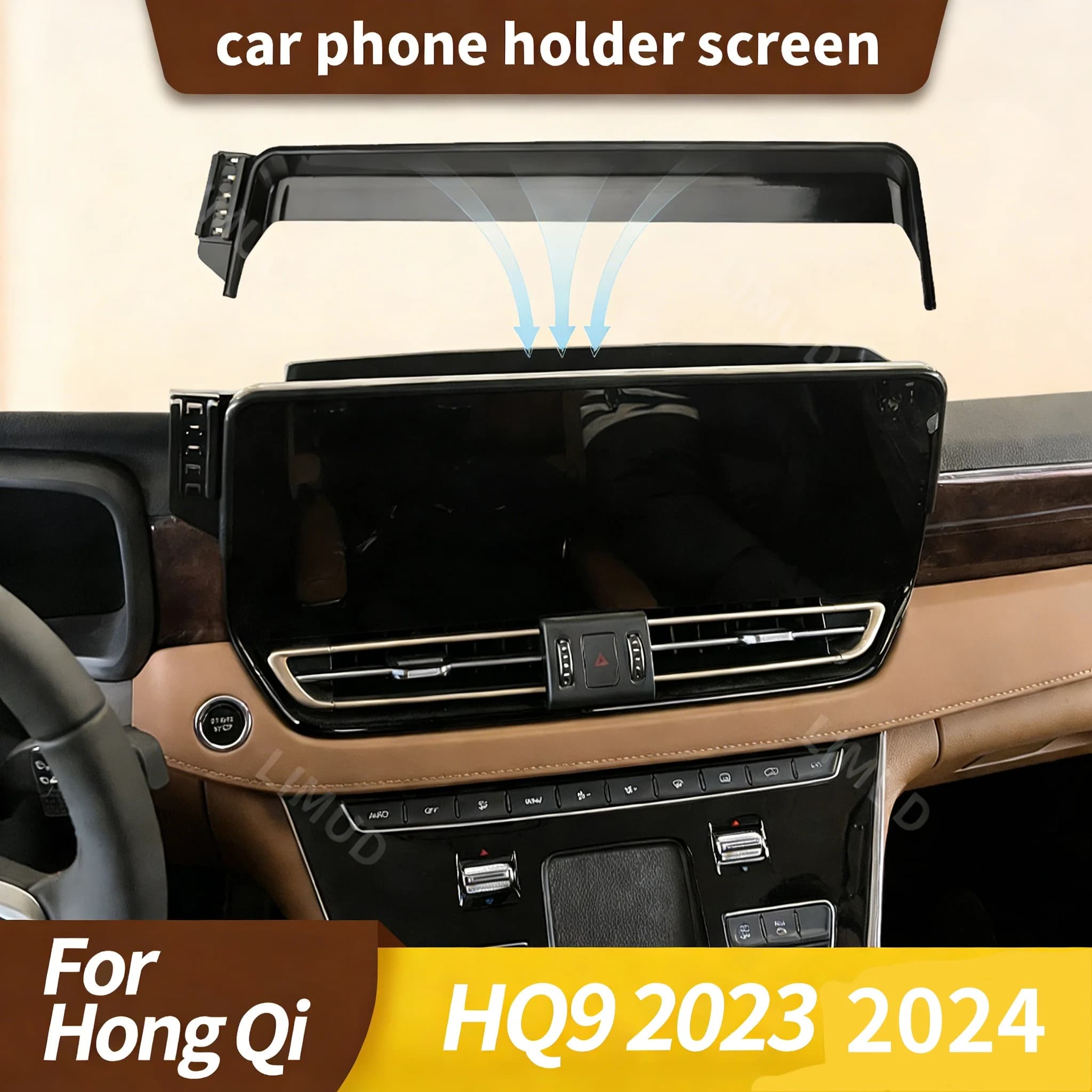 Support for Navigation with Screen 16.2 Inch and Vano Storage for HongQi HQ9 2023 2024, Fixed Support for Phone by Car