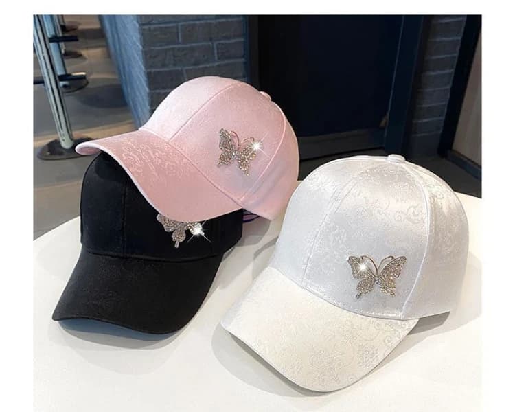 Berretto da donna estivo nuovo versatile con strass farfalla che assorbe il sudore protezione solare cappello da sole berretto da baseball versatile moda traspirante