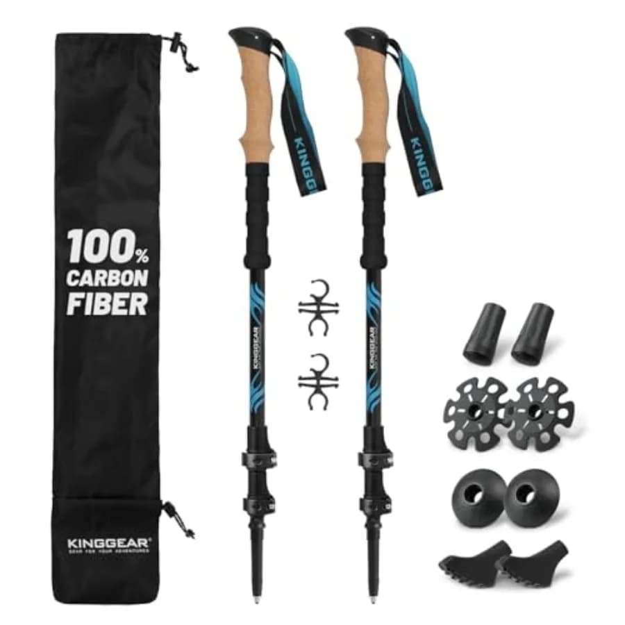TPC 100% Carbon Fiber Hiking Poles, Telescopic Retractable Nordic Trekking Poles, Ultra Lightweight Nordic Walking Stick, Metal